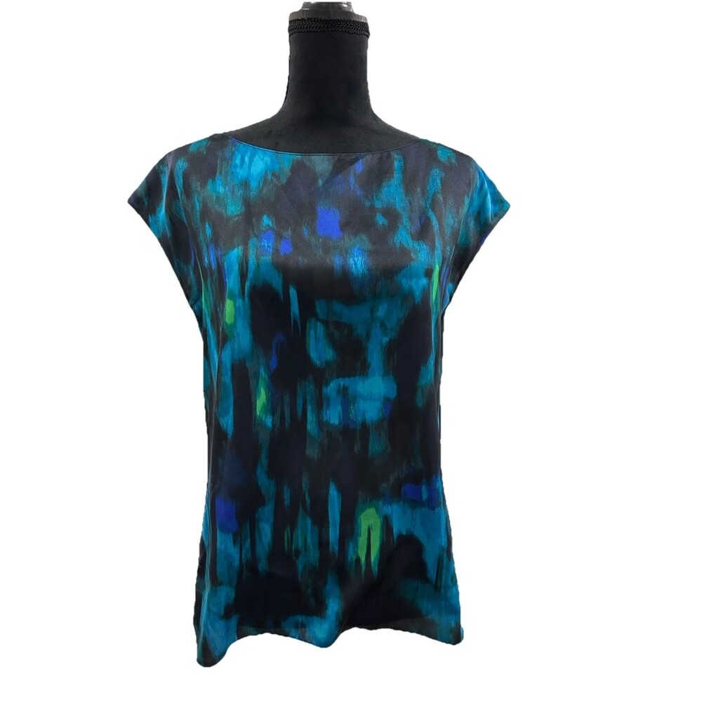 Tahari Womens SP Top Sleeveless Multi Colored Blouse Zipper Round Neck